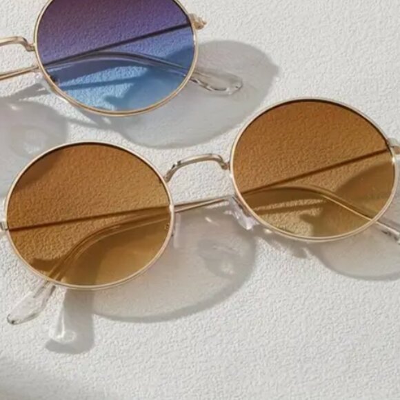 Accessories - NEW Round Frame Sunglasses, Gold Frame/Brown Gradient Lens, SINGLE PAIR